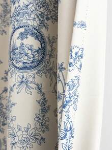 1片法式鄉村風格高精度數字印花遮光窗簾，適用於客廳、臥室、陽台、書房，具有85%以上的遮光效果 - 藍色 - 查看 6