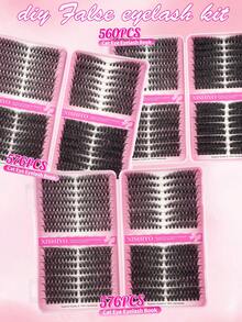 576/560pcs D-Curl Voluminous Individual Eyelashes, Suitable For Beginners And Professionals DIY At Home, 30D+40D+50D+60D+80D+100D Mixed Styles Segmented Lash Book, Meets Different Makeup Needs, Soft & Natural, Long-Lasting & Lightweight, Large Capacity Lash Book, Cute & Fashionable Curled False Eyelashes, Enlarging Eyes, Suitable For Daily Outings, Travel, Photography, Parties, Weddings, Music Festivals And Makeup - 彩色 - 查看 2