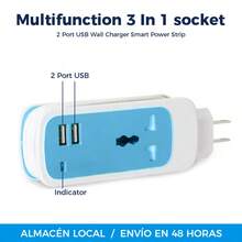 Regleta de alimentación de 1,5 m, adaptador de extensión de enchufe para UE, EE. UU., Reino Unido, Cable portátil USB, cargador de teléfono inteligente, tabletas, concentrador de escritorio - Azul - Ver 2