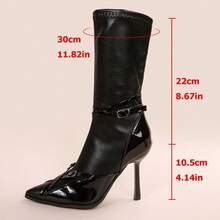 Pointed Toe Mid-Calf Boots For Women, Thin Heels, Autumn/Winter New Design, Criss-Cross Straps, High Heels, Slim Fit - Black - View 9
