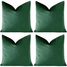 OTOSTAR - Juego de 4 Fundas de Almohada Decorativas de Terciopelo Suave, Cuadradas, Fundas de Cojín Lujosas para Sofá, Patio, Dormitorio, Sala de Estar, 16 x 16 Pulgadas, Crema Blanca - verde oscuro - Ver 4