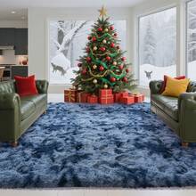 Large Shaggy Area Rug For Living Room & Bedroom – Stain-Resistant Fluffy Carpet With 1.4 In High Pile, Plush Aesthetic Throw Rug, Non-SIip Rubber Backing With 4 Anti-SIip Pads, Durable Edge Stitching – Cozy Minimalist Decor – Great Gift For New Year ! - Màu xanh công nhuộm loang - Xem 1
