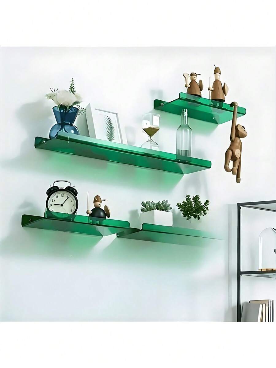 1pc Green Acrylic Floating Shelf, Decorative Storage Rack For Bathroom, Bookshelf, Living Room, Bedroom, Kitchen To Display Books, Figurines, Photos, Cosmetics - Colorful Acrylic Wall Mounted Organizer Rack - 綠色 - 查看 1