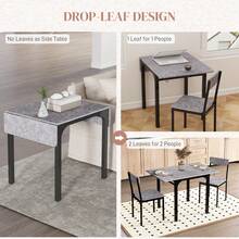 HOMCOM Dining Table Set For 2, 3-Piece Kitchen Table Set For 2, Folding Rectangular Dining Table With 2 Drop Leaves, 2 Chairs For Dining Room, Dinette, Breakfast Nook, Light Grey - Light Grey - View 4