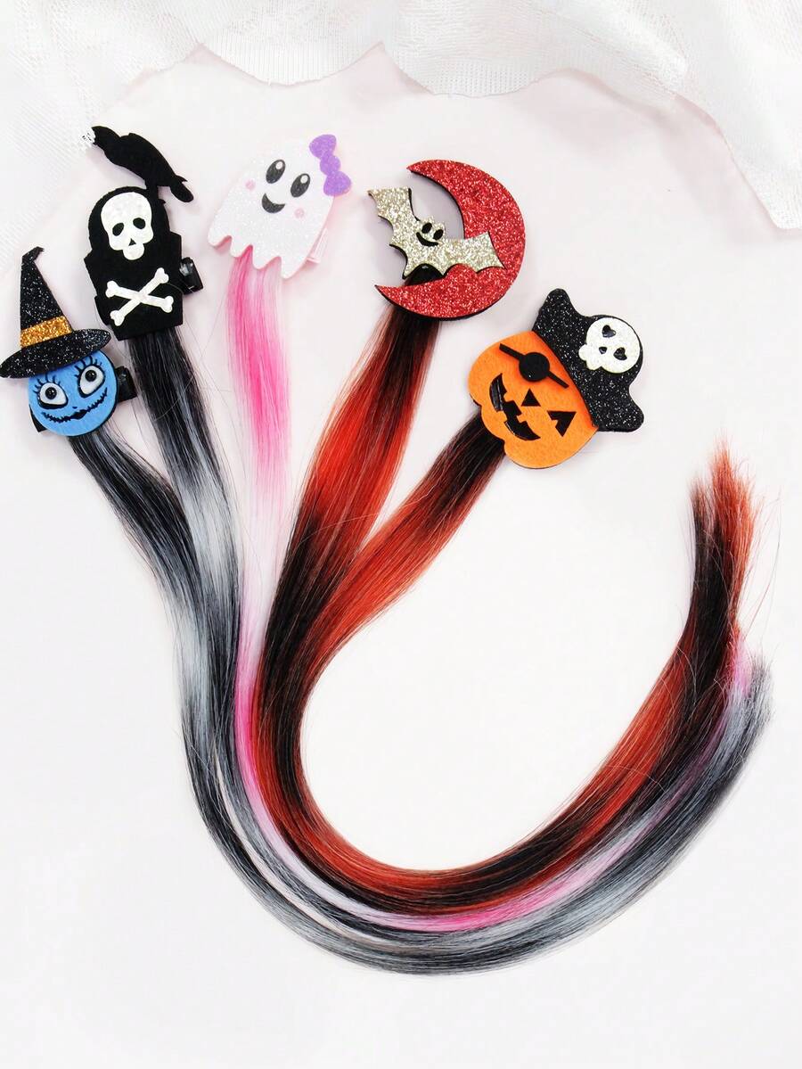5 piezas de pasadores de pelo multicolor de Halloween - Cráneo Pájaro Negro/Bruja Azul/Murciélago Luna Roja/Fantasma Lindo Rosa/Pasadores de Pelo de Pirata Calabaza
