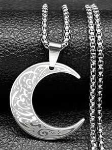 suteyi 新月伊斯兰吊坠项链男士不锈钢金色阿拉伯链护身符礼物 - 彩色 - 查看 3