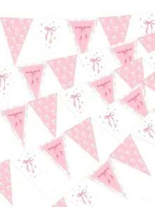 1 Set de Banderín de Fiesta Rosa, Decoración de Banderín de Fiesta con Lazo Rosa y Banderines con Forma de Lazo, Adecuado para Bodas, Despedidas de Soltera, Fiestas de Cumpleaños, Baby Shower y Fiestas de Navidad - Multicolor - Ver 6