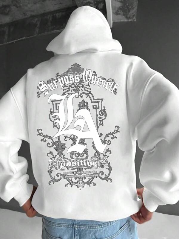 Men's Gothic Text Graphic Print Casual Loose Fit Hoodie Sweatshirt, Autumn/Winter
