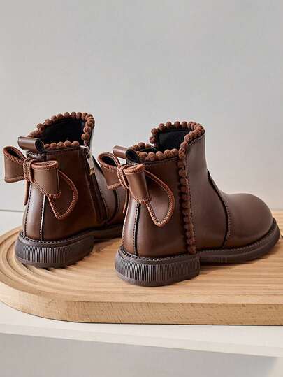 1 par de botas de cuero suaves, versátiles, antideslizantes y cálidas para niñas en otoño/invierno