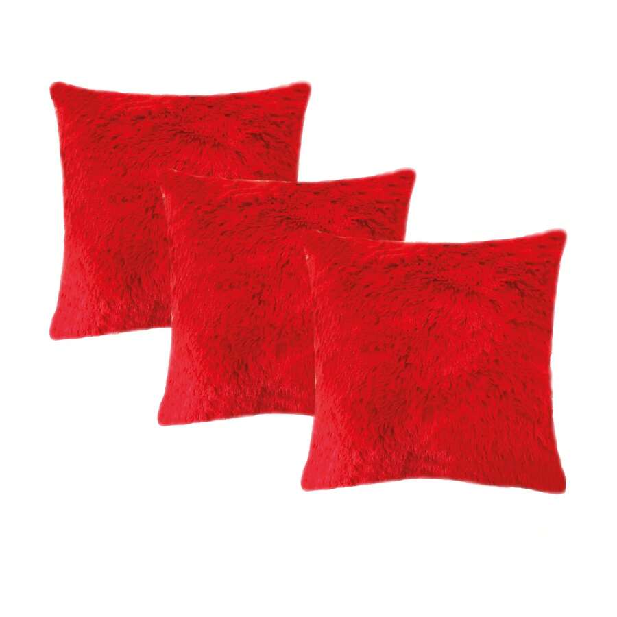 Set De 3 Cojines Rellenos Decorativos Extra Suaves De 45 Cm | Peluche Frontal Con Cierre - Rojo - Ver 1