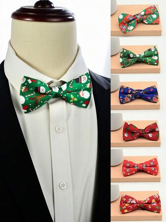 1 st herrjulsnögubbe- och renfluga, juldagens julsnöflinga julklapp halsdekoration fluga