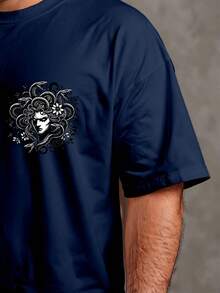Camiseta Plus Size Masculina GG ao G5 Modelagem Relax Estampa Casual Conforto Diário - Azul Marinho - Visão 4