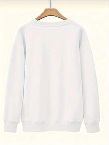 Winter Clothing Sweaters Plus Size Fatigue Print Sweatshirt, Casual Round Neck Long Sleeve Pullover, Suitable For Spring And Autumn, Women's Plus Size Clothing Loose And Comfortable Sweatshirts New Year Outfit Sweatshirts Sweaters - 白色 - 查看 2