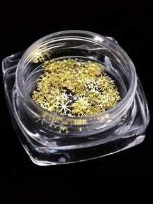 1盒雪花金属美甲饰品，3D金色雪花混合9种雪花图案设计，冬季圣诞节可爱美甲装饰，DIY美甲沙龙美甲用品 - 金色 - 查看 6