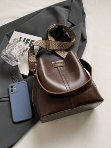 Mini Summer Fashion Texture Solid Color PU Bucket Bag Retro Versatile Women's Shoulder Bag - Coffee Brown - View 5