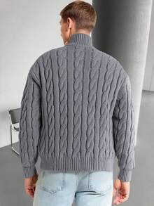 1pc Men's Vintage Solid Color Sweater, Casual Everyday Wear, Quarter Zip High Neck Pullover, Fashionable Streetwear For Halloween, Fall/Winter