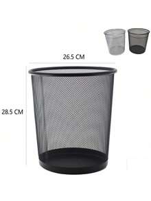 A Metal Mesh Round Trash Can, Wrought Iron Trash Can, Kitchen Storage Bin, Office Open-Top Wastebasket. - Black - View 7