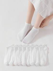 5/10 Paar weiße, niedliche, atmungsaktive, alltägliche Kurzsocken, weich und bequem