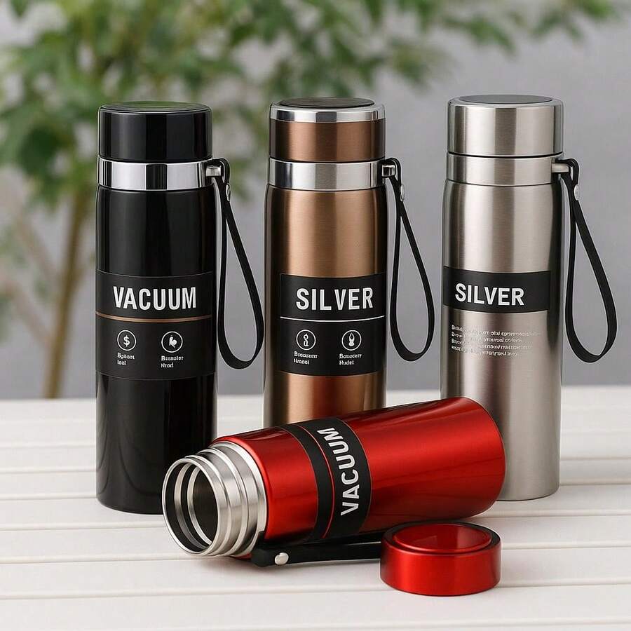 Termo de Acero Inoxidable Portátil  Mantiene Bebidas Frías y Calientes - Negro - Ver 1
