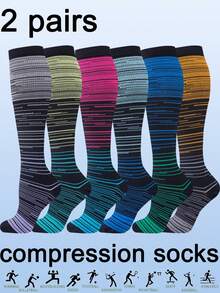 2 Paar Kompressionsstrümpfe für Herren und Damen, geeignet für Outdoor-Sport, Fitness, Laufen, Gymnastik, Golf, Marathon, Basketball, Tennis, Bergsteigen usw. aus gestricktem Rückprall-Gewebe
