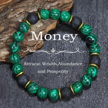 Pulsera de dinero de piedra de lava natural, piedra de pavo real esmeralda que atrae la riqueza, pulsera para mujer, pulsera para hombre, joyería, pulsera de uso diario, elegante pulsera de moda para amigos, regalo delicado
