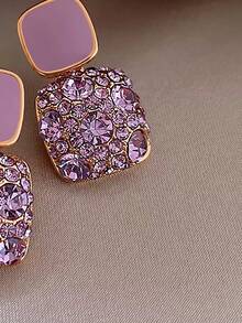 Andkiss Rhinestone Geo Decor Earrings - Màu tím - Xem 3