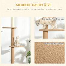 Cat Tree Ceiling Height 228-260 Cm, Adjustable Climbing Tree For Cats, Khaki Play Tree - Apricot - View 6