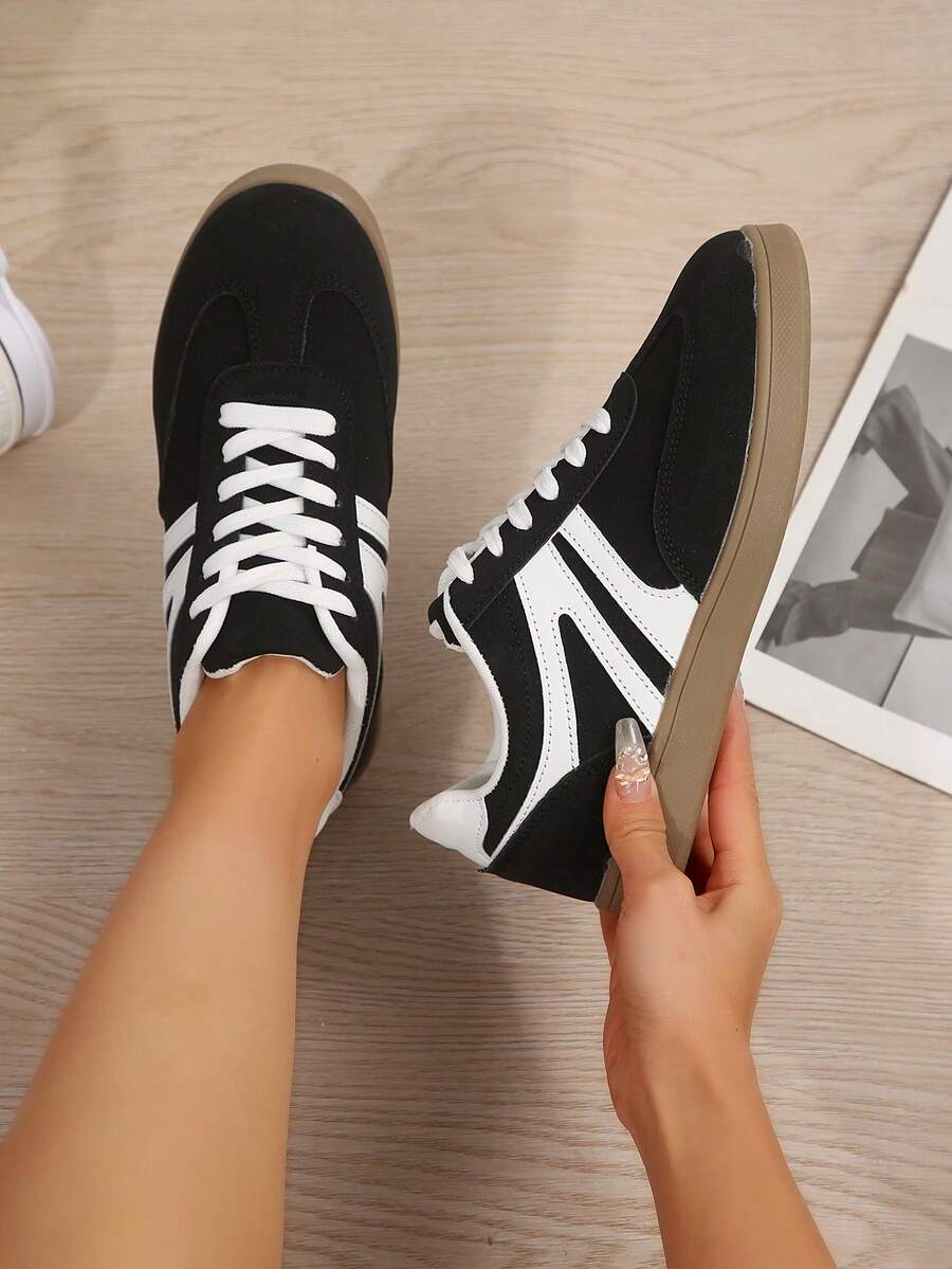 Sneakers For Women Modern Casual Sporty Tennis Shoes Colorblock Patchwork Upper German Training Chunky Runner For Outdoor Walking Office Travel Spring Fall - 黑色 - 查看 1