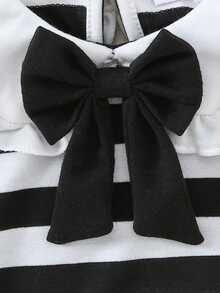 Dziewczęcy top w paski z falbanką przy kołnierzyku i kokardą + spodnie z kokardą, kombinezon outdoorowy, wiosna/jesień