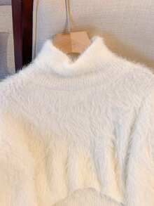 Women's Autumn And Winter New Fashion Short White Turtleneck Bottoming Shirt Simple Versatile Furry Woolen Knitted Pullover Tops - White - View 7