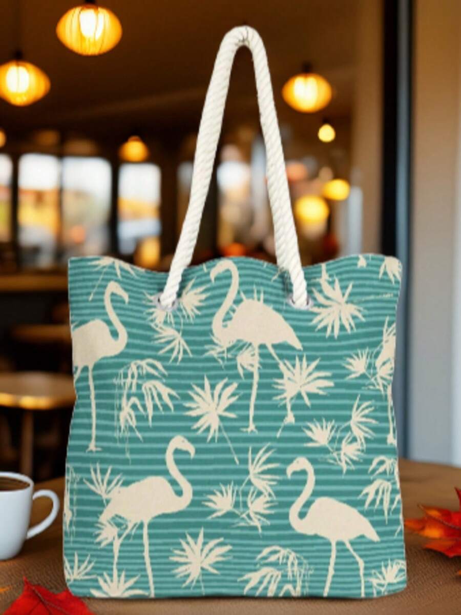 This Summer's Must-Have Bag! – Rope Handle Shoulder Bag | 40x40 Cm | Print | Made In Turkey - Black - View 1