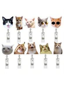 1pc Acrylic Cat Retractable Rotating Badge Reel, Nurse/Doctor ID Card Holder Keychain - Multicolor - View 8