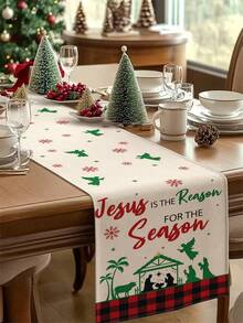 1 szt. bieżnik na stół z motywem Narodzenia Pańskiego, bieżnik na stół z motywem bożonarodzeniowym, bieżnik na stół z motywem bożonarodzeniowym, bieżnik na stół, bieżnik na stół, 1 szt. bieżnik na stół, 4 szt. podkładek, 1 szt. poszewka na poduszkę, 3 dostępne produkty, sezonowe dekoracje do domu, artykuły na imprezy wewnętrzne i zewnętrzne, zimowe dekoracje do domu, dekoracje świąteczne, wystrój pokoju na Boże Narodzenie, dekoracja na imprezę świąteczną - Wielokolorowe - Zobacz 11