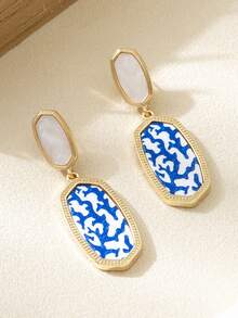 1 Pair Retro Minimalist Fashion Long Earrings, Alloy & Acrylic Printed Earrings - Earrings - View 3