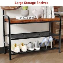 CuteHairy Industrial Hall Tree With Bench & Shoe Storage Coat Rack Shoe Bench With 9 Hooks - Brown - View 7