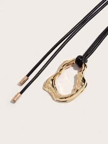 Christmas, Spring Festival, Mother's Day Gift, 1pc Elegant Slender Soft Black Waist Rope Women's Sweet Waist-Cinched Belt, Vintage Versatile Knot Rope Waist Decoration, Gold Geometric Buckle, Matches Dresses, Shirts, Sweaters, Daily Commute, Gatherings, Parties, Holiday Gifts, Plus Size Belt, Summer - Black (gold Geometric Buckle) - View 3