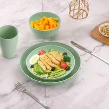 Plastic Plates And Bowls Sets, Dishwasher And Microwave , Reusable, Lightweight Unbreakable Dinnerware Sets 8, 32 Pcs - Kitchen, Camping, Outdoor, RV - Wheat Straw Look - Green2 - View 2