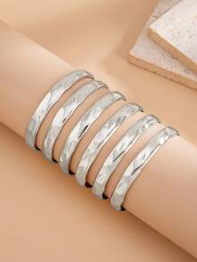 6 Peças Conjunto de Pulseiras de Metal em Estilo Boho, Design Assimétrico de Abstração Líquida, Estilo Vintage Minimalista Ajustável, Aberto, Conjunto de Pulseiras de Bracelete, Adequado para Acessórios de Joias Diárias e de Férias para Mulheres - Ouro amarelo - Visão 5