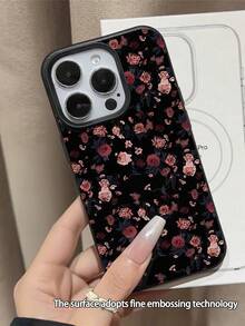 WeiMi 1pc Minimalist Black Floral Pattern Waterproof Anti-Fall Anti-Slip Soft Leather Texture Phone Case, Compatible With Apple, And Phones - Multicolor - View 2