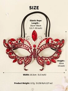 1pc Glass Rhinestone Butterfly Masquerade Mask, Unique Face Decor For Halloween Party - Red - View 6