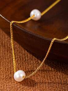 1 Set Dainty Faux Pearl Beaded Necklace Long Pearl Earring For Women,Elegant Thin Chain Link Choker,Light Luxury Jewelry For Bride Wedding/Summer Vacation/Anniversary/Valentin's Day/Christmas