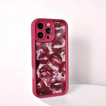 Funda de teléfono: 1 lápiz labial burdeos, personalidad creativa, estilo INS, labios sexys, diseño de llama moderna, marco de lente rojo mate, diseño de escalera, cobertura completa, funda suave anti-caída, adecuada para Xiaomi/Redmi/Infinix/Transsion/ - Estilo 1 (1 pieza) - Ver 6