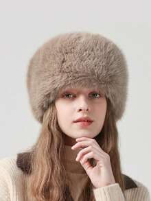 Chapéu de cano alto plano para outono e inverno para aquecimento, chapéu de pelúcia de imitação de pele para proteção de rosto e orelhas pequenas, chapéu de pelúcia do nordeste para outono