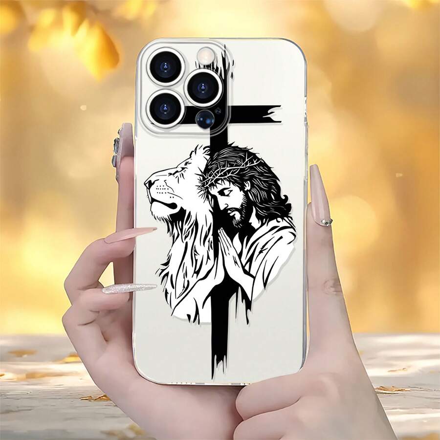 Funda para teléfono con diseño de Cristo, León, Cruz y Fe, compatible con iPhone 16, 15, 14 Pro Max, 13, 12, 11, XR y XS Plus. Fabricada en silicona TPU, ofrece protección contra golpes y caídas, además de una excelente sensación al tacto. Es el regalo ideal para familiares, amigos y seres queridos. - transparente - Ver 1