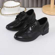 儿童英式牛津鞋，新款时尚男童正装鞋，黑色漆皮透气正装鞋，尖头，返校 - 黑色 - 查看 12