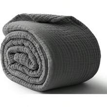 Large 50 X 70% Cotton Muslin 6-Layer Breathable Lightweight Throw Blanket Bed And Couch, Soft Quilt Bedspread, All-Season Gauze Blanket Adults, Lavender - 炭灰色 - 查看 8