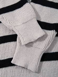 GRKC Men's New Spring Autumn Winter Street Style American Personalized Striped Long Sleeve V-Neck Sweater, Casual Versatile Loose Fit Pullover Knit Top - Grey - View 10