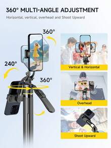 TOKQI Auto-Open Tripod 1810mm Portable Selfie Stick,Detachable Rotation Phone Holder With Bluetooth Remote Control And Dimmable Fill Light,Light Weight Aluminum Alloy Stand With 1/4 Interface Compatible With Smartphone,Sport Camera,Digital Camera,Vlogging, Video Shooting - Multicolor - View 7