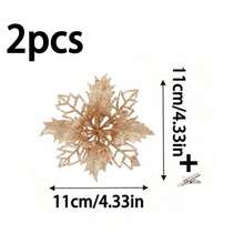 2pcs/6pcs/10pcs Glitter Christmas Poinsettia Flowers, Multi-Color Artificial Poinsettias With Clips, Hollow Glittery Poinsettia Flowers, Christmas Decorations, Holiday Accessories, Christmas Tree, Wreaths, Glitter Poinsettia Ornaments, Holiday Decor DIY Wreaths, Party Decorations,Christmas - Champagne - View 14