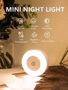 1个触摸感应夜灯，床头灯，3色可调，无线橱柜灯，可调光，适用于走廊、卧室、浴室、客厅 - 觸碰小圓燈 - 查看 5